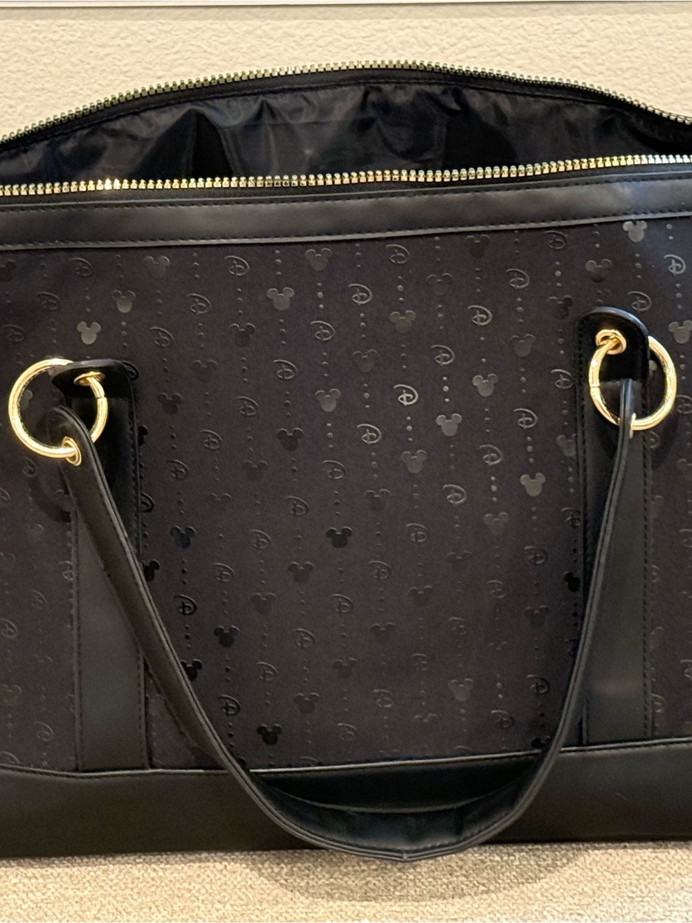 Primark Disney Mickey Mouse Black Travel Tote Bag Gold Hardware - Picture 4 of 5